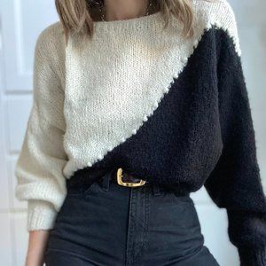 Vintage Dolman Color Block Knit Pullover Sweater